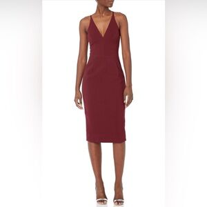 Dress the Population Women's Lyla Plunging Sleeveless Fitted Midi Sheath Dress